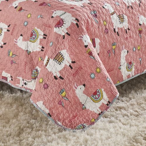  Vue Llama Drama 3-Piece Reversible Quilt Set, King, Coral