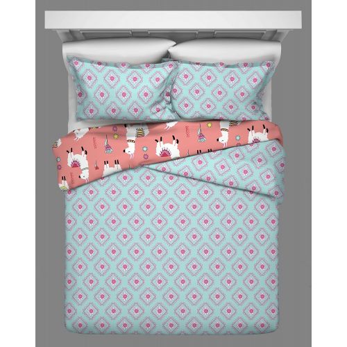  Vue Llama Drama 3-Piece Reversible Quilt Set, King, Coral