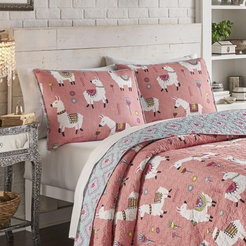  Vue Llama Drama 3-Piece Reversible Quilt Set, King, Coral