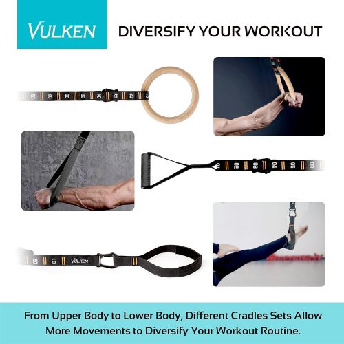  Vulken Wooden Gymnastic Rings with Adjustable Numbered Straps. 1.25 Olympic Rings for Core Workout, Crossfit, Bodyweight Training. Home Gym Rings with 8.5ft Exercise Straps and Wor