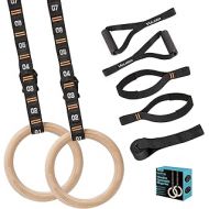 Vulken Wooden Gymnastic Rings with Adjustable Numbered Straps. 1.1 Olympic Rings for Core Workout and Bodyweight Training. Home Gym Rings 1600lbs with Workout Handles