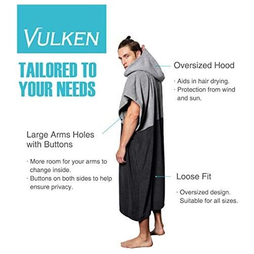  Vulken Extra Large Thick Hooded Beach Towel Changing Robe. Surf Poncho Men for Easy Change in Public. Quick Dry Microfiber Towelling for The Beach, Pool, Lake, Water Park. L/XL