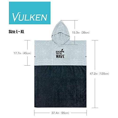  Vulken Extra Large Thick Hooded Beach Towel Changing Robe. Surf Poncho Men for Easy Change in Public. Quick Dry Microfiber Towelling for The Beach, Pool, Lake, Water Park. L/XL