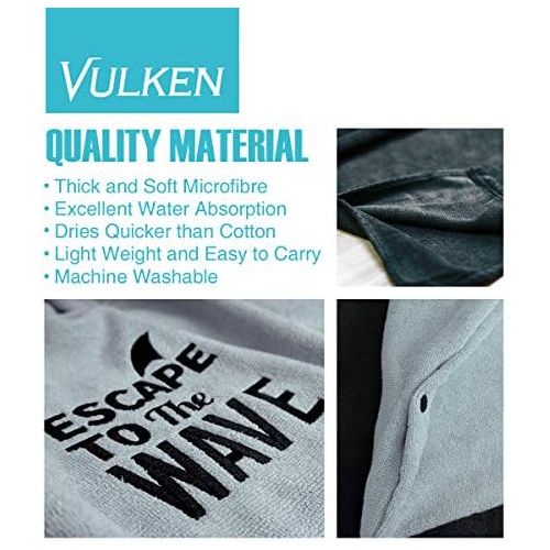  Vulken Extra Large Thick Hooded Beach Towel Changing Robe. Surf Poncho Men for Easy Change in Public. Quick Dry Microfiber Towelling for The Beach, Pool, Lake, Water Park. L/XL