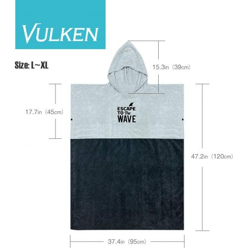  Vulken Extra Large Thick Hooded Beach Towel Changing Robe. Surf Poncho Men for Easy Change in Public. Quick Dry Microfiber Towelling for The Beach, Pool, Lake, Water Park. L/XL