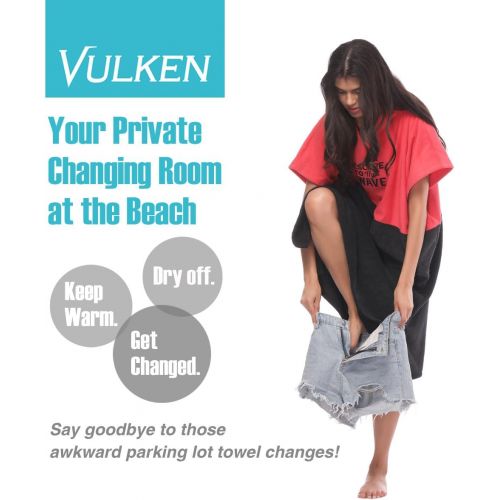  Vulken Extra Large Thick Hooded Beach Towel Changing Robe. Surf Poncho Men for Easy Change in Public. Quick Dry Microfiber Towelling for The Beach, Pool, Lake, Water Park. L/XL