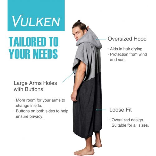  Vulken Extra Large Thick Hooded Beach Towel Changing Robe. Surf Poncho Men for Easy Change in Public. Quick Dry Microfiber Towelling for The Beach, Pool, Lake, Water Park. L/XL