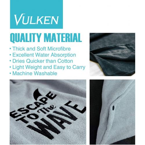  Vulken Extra Large Thick Hooded Beach Towel Changing Robe. Surf Poncho Men for Easy Change in Public. Quick Dry Microfiber Towelling for The Beach, Pool, Lake, Water Park. L/XL