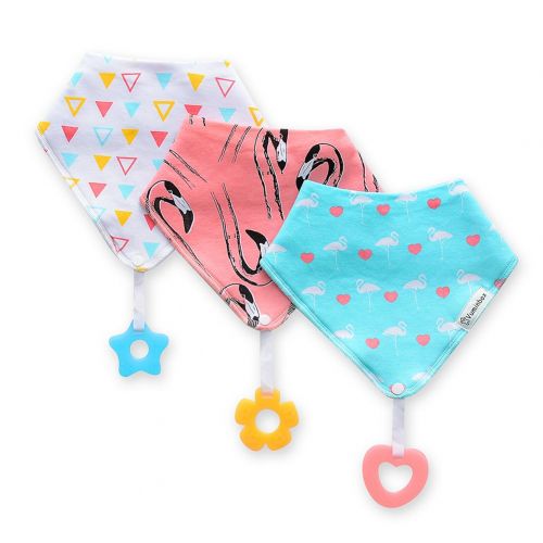  Baby Bandana Drool Bibs 3-Pack and Teething Toys 3-Pack Made with 100% Organic Cotton, Super Absorbent and Soft Unisex (Vuminbox) (White)