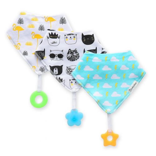  Baby Bandana Drool Bibs 3-Pack and Teething Toys 3-Pack Made with 100% Organic Cotton, Super Absorbent and Soft Unisex (Vuminbox) (White)