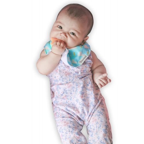  Baby Bandana Drool Bibs 3-Pack and Teething Toys 3-Pack Made with 100% Organic Cotton, Super Absorbent and Soft Unisex (Vuminbox) (White)