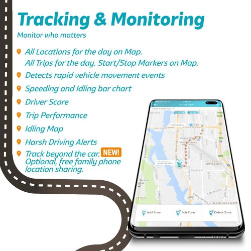  GPS Tracker Vyncs No Monthly Fee OBD, Real Time 3G Car GPS Tracking Trips Free 1 Year Data Plan Teen Unsafe Driving Alert Engine Data Fleet Monitoring Fuel Report Optional Roadside