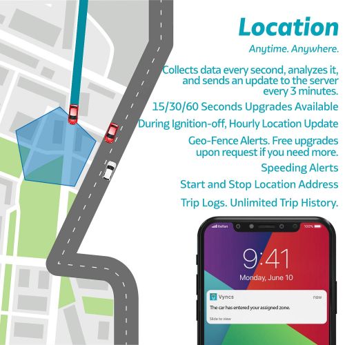  GPS Tracker Vyncs No Monthly Fee OBD, Real Time 3G Car GPS Tracking Trips Free 1 Year Data Plan Teen Unsafe Driving Alert Engine Data Fleet Monitoring Fuel Report Optional Roadside