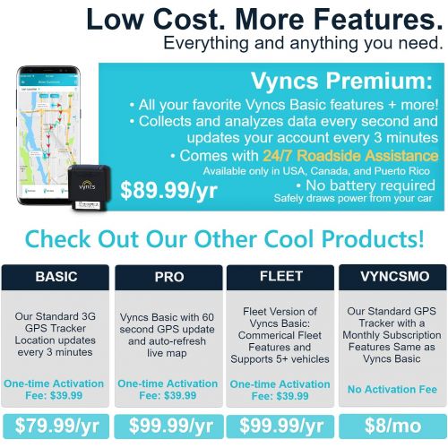  VYNCS Premium: No Monthly Fees GPS Tracker OBD 4G LTE Tracking Device for Cars Vehicle Trips Teen Driver Safety Roadside Assistance VPOBDGPS1