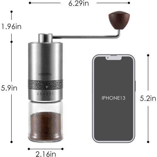 Vzaahu Manual Coffee Grinder with Lid Stainless Steel Fast Grind Conical Burr with Adjustable Setting Coffee Lover Gift - Travel Portable Hand Grinder for Aeropress Espresso French