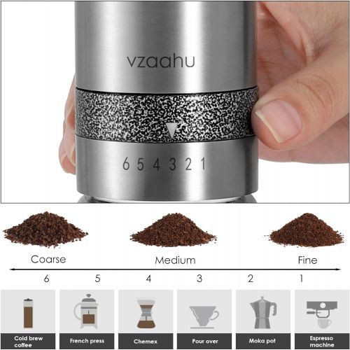  Vzaahu Manual Coffee Grinder with Lid Stainless Steel Fast Grind Conical Burr with Adjustable Setting Coffee Lover Gift - Travel Portable Hand Grinder for Aeropress Espresso French