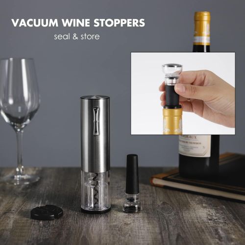  Vzaahu Electric Wine Opener Set - Automatic Wine Bottle Opener w/ Accessories, Screwpull Corkscrew Rechargeable with Foil Cutter Vacuum Stopper USB Charging Cable for Wine Lover