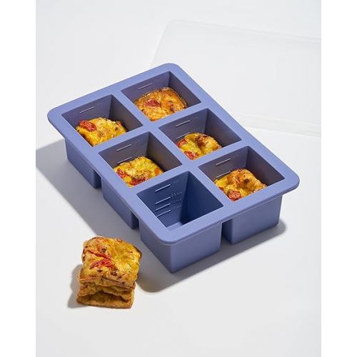  W&P Cup Cubes Silicone Freezer Tray with Lid, Blue, Makes 6 Perfect 1-Cup Portions, Freeze & Store Soup, Broth, Sauce, Leftovers, Dishwasher Safe