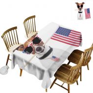W Machine Sky Dustproof Rectangular Tablecloth Dog Lover Decor American Dog with USA Flag and Shades Sunglasses Anniversary Independence Liberty W70 xL90 for Family Dinners,Parties