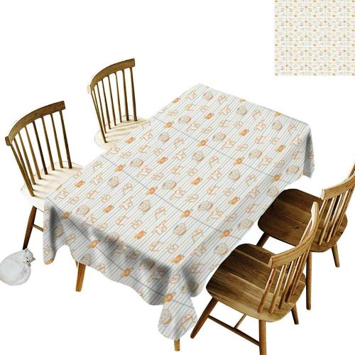  W Machine Sky Wrinkle Resistant Tablecloth Baby Cute Infant Cartoon with Various Clothing Items on Notebook Design Lines Pacifiers W60 xL120 for Family Dinners,Parties,Everyday Use