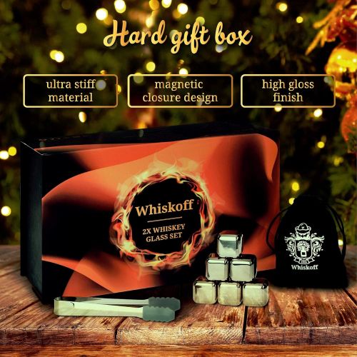  [아마존베스트]W WHISKOFF Whiskey Glass Set - Bourbon Stainless Steel Ice Cubes Set of 6 - Whiskey Scotch Gift Box - Bourbon Glasses Gift Set - Whiskey Metal Cubes Gift Box - Whisky Stone Ice Cubes Set - Bi