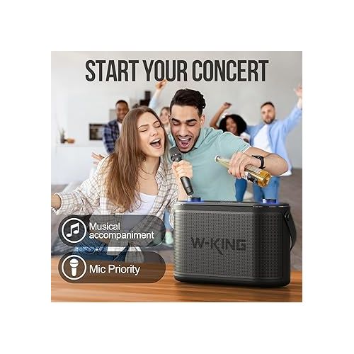  W-KING 120W RMS(240W Peak) Bluetooth Speakers with Huge Bass, 2.1ch 3-Way/Adjustable Bass Treble/Guitar Port/UHF Microphone/Accompaniment/REC/Live/HP Monitor, Large Portable Outdoor Wireless Speaker