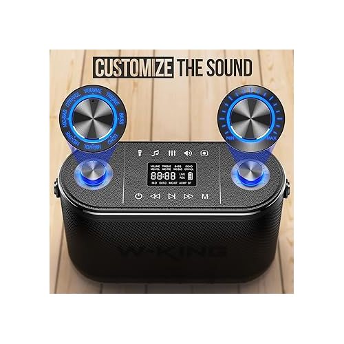  W-KING 120W RMS(240W Peak) Bluetooth Speakers with Huge Bass, 2.1ch 3-Way/Adjustable Bass Treble/Guitar Port/UHF Microphone/Accompaniment/REC/Live/HP Monitor, Large Portable Outdoor Wireless Speaker