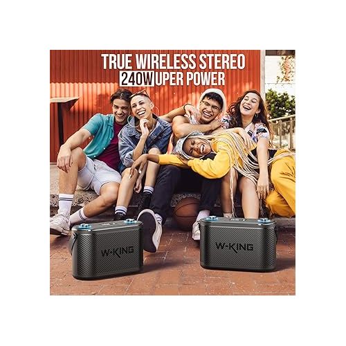  W-KING 240W Peak Bluetooth Speakers with Huge Bass, 2.1ch 3-Way/Adjustable Bass Treble/Guitar Port/UHF Microphone/Accompaniment/REC/Live/HP Monitor, Large Portable Outdoor Wireless Speaker