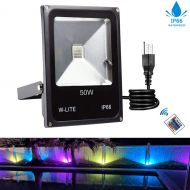 W-LITE LED Dimmable Outdoor Color Changing Lights with Remote-50W IP66 Waterproof Outside Security RGB Flood Light,Exterior Landscape Accent Lighting for Garden,Lawn,Yard,Stage,Hal