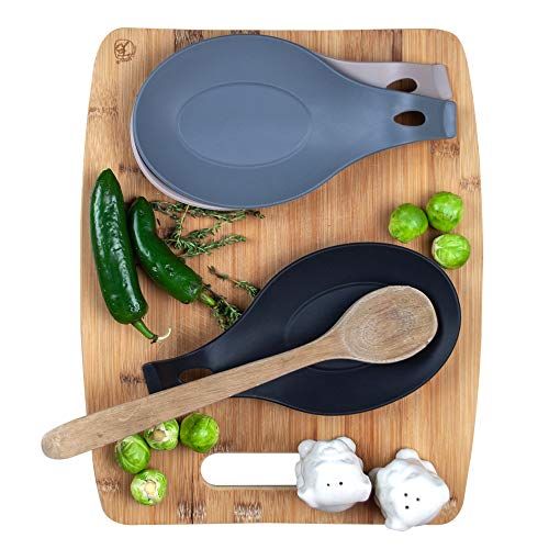  W. INNOVATIONS Modern Silicone Spoon Rest Kitchen Utensil Holder Quality Material BPA Free Counter Spatula Holder Stovetop Spoon Rest (Set of 3)
