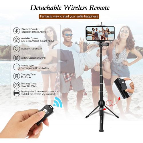  [아마존 핫딜] [아마존핫딜]WAAO Selfie Stick, All in one Portable 45 Inch Aluminum Alloy Phone Tripod with Wireless Remote Shutter for iPhone 11 pro Xs Max Xr X 8 7 6 Plus, Android Samsung Galaxy S9 Note8 Huawei,