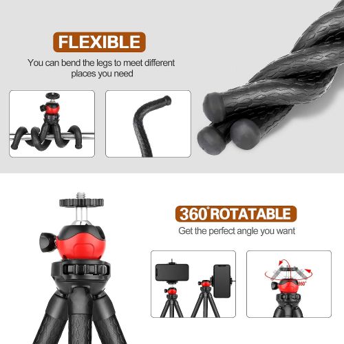  WAAO Phone Tripod, Flexible iPhone Tripod and Portable Adjustable Tripod with Wireless Remote, Mini Travel Tabletop Tripod Camera Stand Compatible for iPhone Android Sumsung DSLR Camera