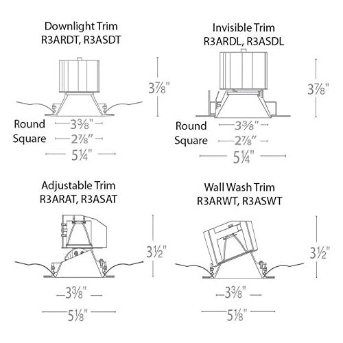  WAC Lighting R3ASDT-F930-WT Aether Square Trim with 90 Cri LED Light Engine Flood 40 Beam 3000K Soft White