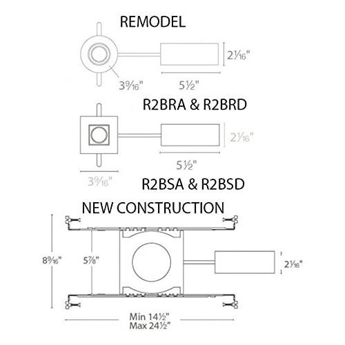  WAC Lighting R2BSA-F930-WT Oculux 2 LED Square Adjustable Trim Engine and Universal Housing in White Finish Flood Beam, 90+CRI and 3000K