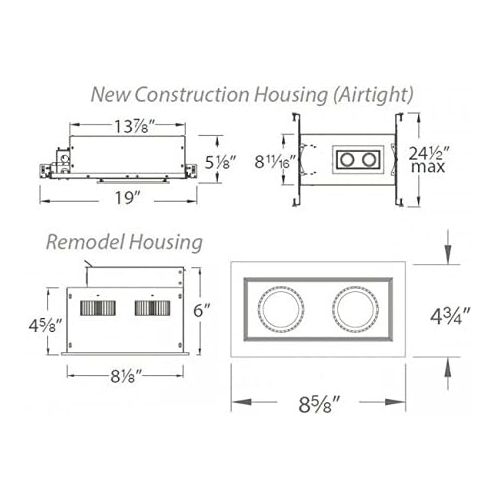  WAC Lighting Mini Multiples LED Three New Construction Housing with Trim and Light Engine