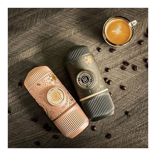  WACACO Nanopresso Portable Espresso Maker Bundled with Protective Case, 18 Bar Pressure, Portable Travel Coffee Maker, Manually Operated（Dark Soul Grey