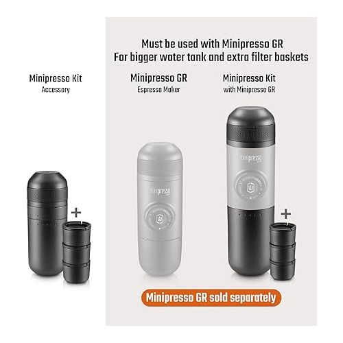  WACACO Minipresso Kit, Accessory for Minipresso GR, Larger Water Tank with 3 Filter Baskets, for Lungo Espresso