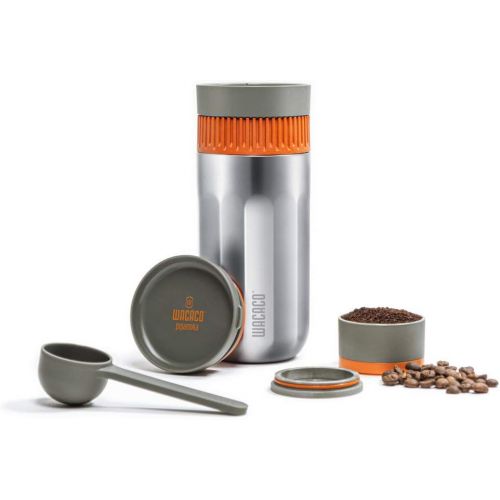  WACACO Pipamoka Portable Coffee Maker, Single Serve Coffee brewer, All-in-one Vacuum Pressured，Insulated Travel Mug, Hand Powered and Filter Pressure brewer, Stainless Steel Thermo