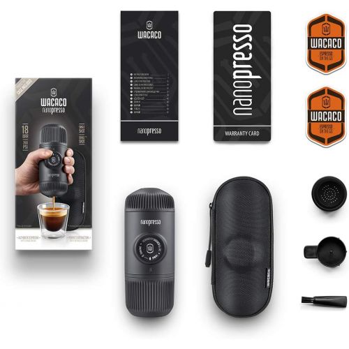  WACACO Nanopresso Portable Espresso Maker bundled with Nanopresso Protective Case, Upgrade Version of Minipresso, 18 Bar Pressure, Extra Small Travel Coffee Maker, Manually Operate