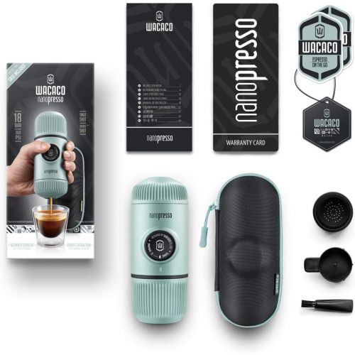  Wacaco Nanopresso Portable Espresso Maker Bundled with Protective Case, Upgrade Version of Minipresso, Mini Travel Coffee Machine, Perfect for Camping, Travel and Office（New Elemen