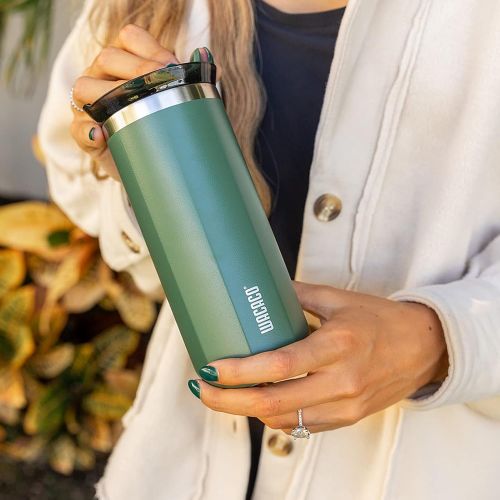  WACACO Octaroma Lungo Vacuum Insulated Coffee Mug, Double-wall Stainless Steel Travel Tumbler With Drinking Lid, 10 fl oz(300ml)， Pomona Green