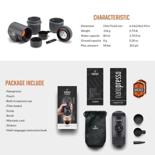  WACACO Nanopresso Portable Espresso Maker, Upgrade Version of Minipresso, Extra Small Travel Coffee Maker, Manually Operated. Perfect for Camping, Travel, Kitchen and Office