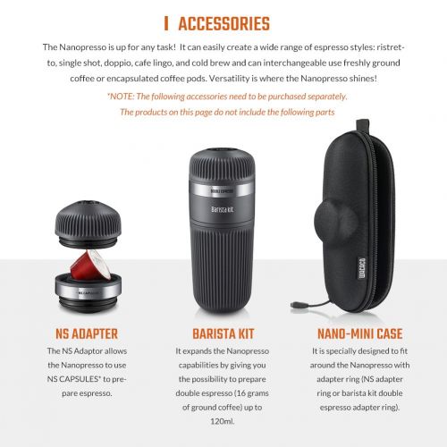  WACACO Nanopresso Portable Espresso Maker, Upgrade Version of Minipresso, Extra Small Travel Coffee Maker, Manually Operated. Perfect for Camping, Travel, Kitchen and Office