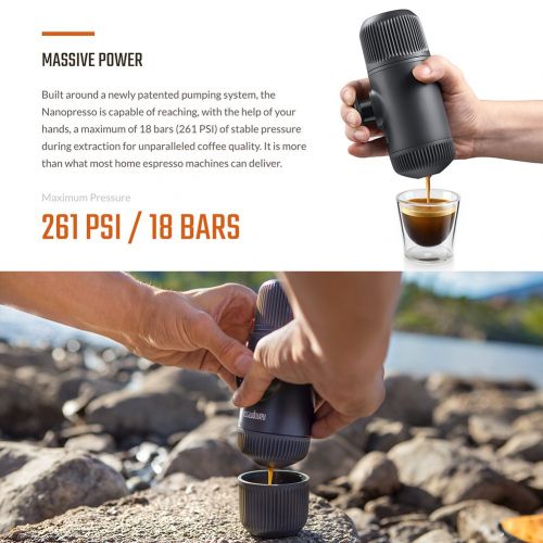  WACACO Nanopresso Portable Espresso Maker, Upgrade Version of Minipresso, Extra Small Travel Coffee Maker, Manually Operated. Perfect for Camping, Travel, Kitchen and Office