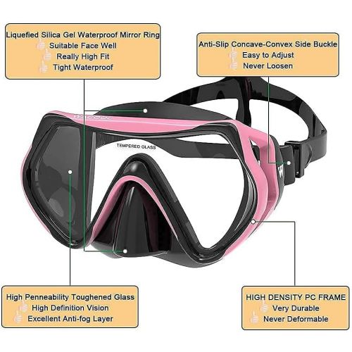  WACOOL Professional 2 Pack Adult Snorkeling Set (Black+Pink) and 2 Pack Kids Snorkeling Set (SkyBlue+Pink)