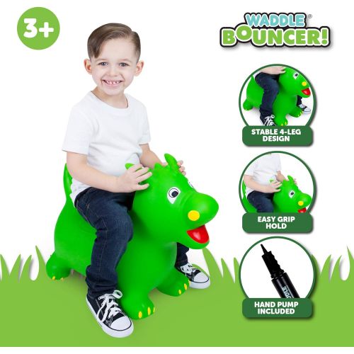  WADDLE Bouncy Riding Hopper Large Inflatable Hopping Animal, Indoors and Outdoors Ride on Toy for Toddlers and Kids, Pump Included, Boys and Girls Ages 3 Years and Up (Green Dragon