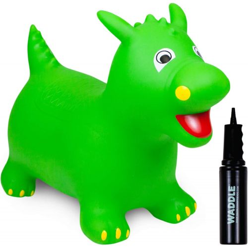  WADDLE Bouncy Riding Hopper Large Inflatable Hopping Animal, Indoors and Outdoors Ride on Toy for Toddlers and Kids, Pump Included, Boys and Girls Ages 3 Years and Up (Green Dragon