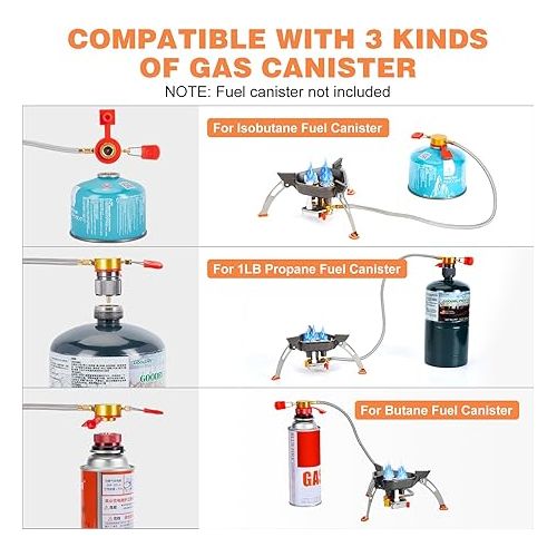  WADEO 7200W Windproof Camping Stove, Camping Gas Stove with Piezo Ignition, Two Fuel Canister Adapter, Carry Case, Portable Stove, Backpacking Stove for Outdoor Backpacking Hiking and Picnic