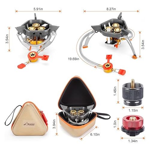  WADEO 7200W Windproof Camping Stove, Camping Gas Stove with Piezo Ignition, Two Fuel Canister Adapter, Carry Case, Portable Stove, Backpacking Stove for Outdoor Backpacking Hiking and Picnic