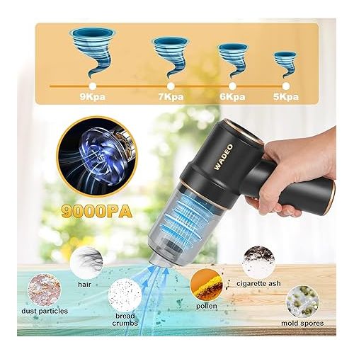  WADEO Handheld Vacuum Cordless, Car Vacuum Portable Cordless 9000Pa, Hand Held Vacuum, Mini Vacuum with Blower, Car Vacuum with LED Light, Wireless Vacuum Cleaner for Home Pet & Office